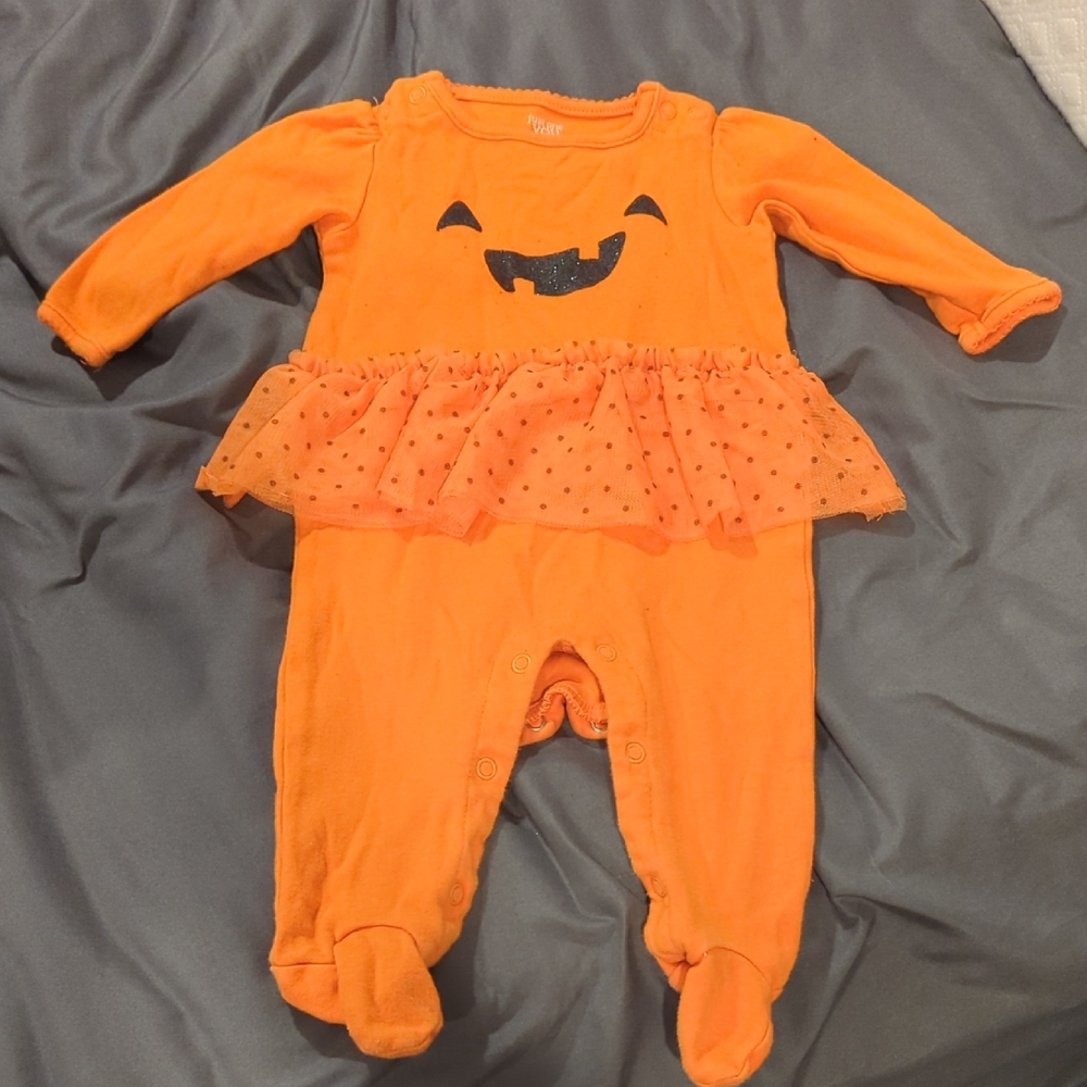 Orange Pumpkin Face Kids One Piece